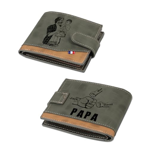 Jeweidea Personalisierte Herren Geldbörsen Portmonee Herren mit Foto Namen für Papa Geldbeutel PU-Leder mit Kreditkarte Münzhalter für Papa Vatertagsgeschenk Personalisierte Geschenke Männer (Grau-3) von Jeweidea