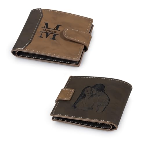 Jeweidea Personalisierte Herren Geldbörsen mit Foto Namen Faltbrieftasche aus PU-Leder mit Karten und Münzhalter Portemonnaie für Papa Ehemann Männer Geschenke zum Vatertag Weihnachten von Jeweidea