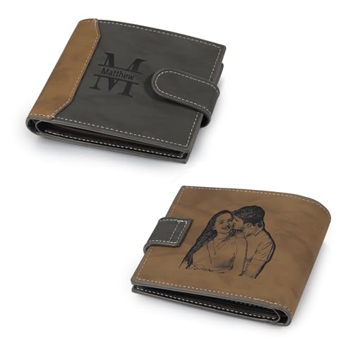 Jeweidea Personalisierte Herren Geldbörsen mit Foto Namen Faltbrieftasche aus PU-Leder mit Karten und Münzhalter Portemonnaie für Papa Ehemann Männer Geschenke zum Vatertag Weihnachten von Jeweidea