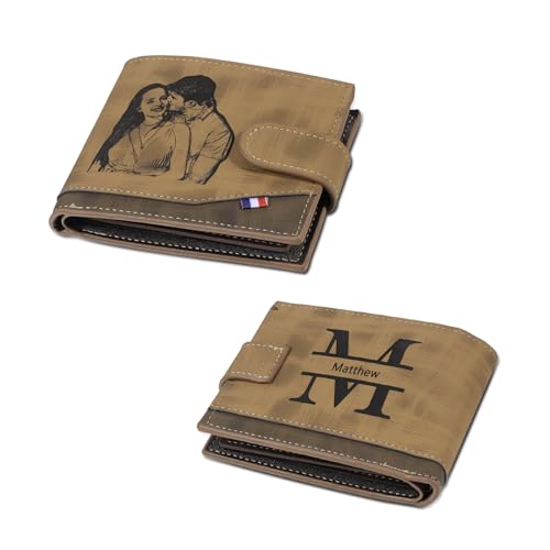 Jeweidea Personalisierte Herren Geldbörsen mit Foto Namen Faltbrieftasche aus PU-Leder mit Karten und Münzhalter Portemonnaie für Papa Ehemann Männer Geschenke zum Vatertag Weihnachten von Jeweidea