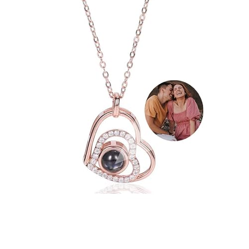 Jeweidea Kette mit Blid Personalisierte Kette mit Foto Projektion Damen Kette mit Gravur für Freundin Mutter Mama Schmuck Muttertagsgeschenke Weihnachtsgeschenke Valentinstag (A-Roségold) von Jeweidea
