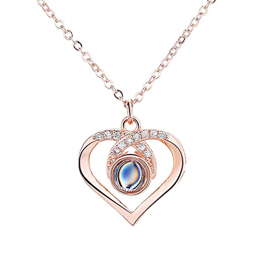 Jeweidea Kette mit Blid Personalisierte Kette mit Foto Projektion Damen Kette mit Gravur für Freundin Mutter Mama Schmuck Muttertagsgeschenke Weihnachtsgeschenke Valentinstag (Text-Roségold) von Jeweidea