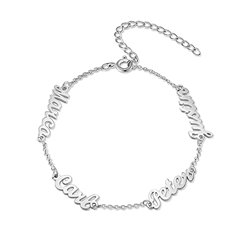 Jeweidea Personalisierte Namensarmbänder für Frauen Gravur 2-5 Namen Gold Silber Roségold Armbänder für Damen Mädchen Mama Schmuck Geschenke zum Geburtstag Valentinstag (Silber-4) von Jeweidea