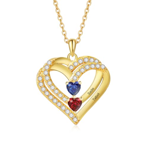 Jeweidea Personalisierte Namenskette Silber 925 Damen Kette mit Herz Anhänger Silberkette mit Namen für Mama Oma Geschenk für Muttertag Valentinstag Weihnachten (Gold-2 name) von Jeweidea