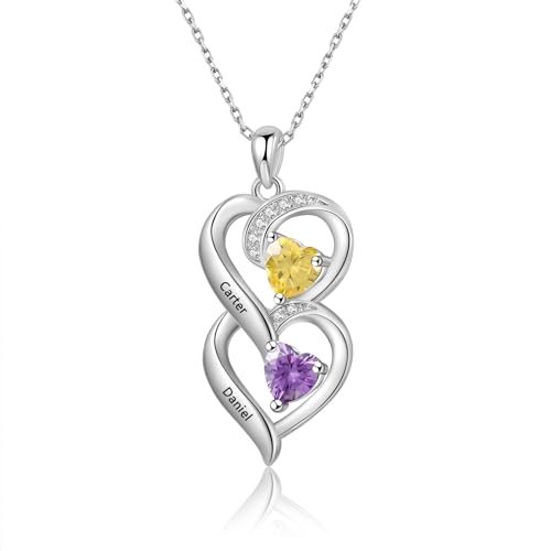 Jeweidea Personalisierte Namenskette für Damen – Unendliche Damen Halskette mit Gravur von Namen der Kinder Kette mit Geburtsstein Anhänger für Mutter Mama Ehefrau Oma Muttertagsgeschenke (A-Namen 2) von Jeweidea