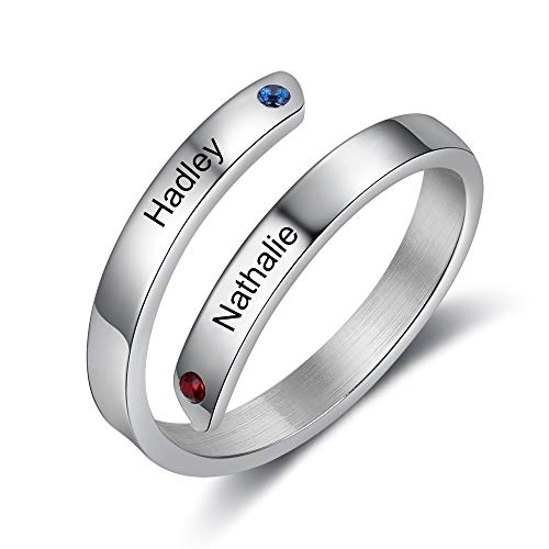 Jeweidea Personalisierter Twist Ring mit eingravierten 2/3/4 Namen Benutzerdefinierte Geburtssteine Versprechensring für Frauen Männer Verstellbare Ringe für Muttertag Valentinstag Geburtstag(2 namen) von Jeweidea