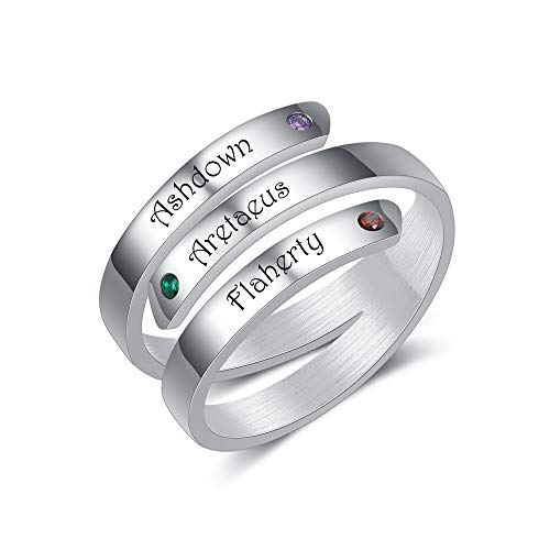 Jeweidea Personalisierter Twist Ring mit eingravierten 2/3/4 Namen Benutzerdefinierte Geburtssteine Versprechensring für Frauen Männer Verstellbare Ringe für Muttertag Valentinstag Geburtstag(3 namen) von Jeweidea