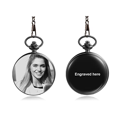 Jeweidea Taschenuhr Herren Personalisierte Quarz Taschenuhr mit Gravur Foto Namen Antike Taschenuhr Kette Geschenk für Papa Ehemann Freund Vatertagsgeschenk von Jeweidea