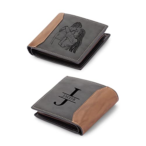 Jeweidea Personalisierte Geldbörse Herren mit Foto PU-Leder Bifold Portemonnaie mit Kartenhalter Geldbeutel für Männer Papa Ehemann Vater zum Weihnachten Vatertagsgeschenk von Jeweidea