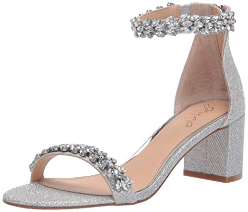 Jewel Badgley Mischka Damen Bronwen Sandalen mit Absatz, Silberfarbener Stoff, 37.5 EU von Jewel Badgley Mischka