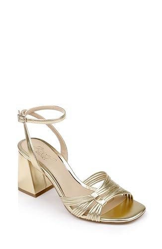 Jewel Badgley Mischka Damen Michelle Metallic Riemchen Block Heels Sandale mit Absatz, Gold, 38 EU von Jewel Badgley Mischka