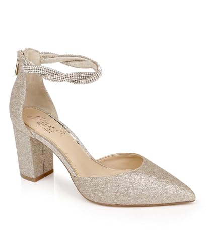 Jewel Badgley Mischka Tinsley Pumps mit spitzem Zehenbereich, Blockabsatz, Gold/Glitzer, 38.5 EU von Jewel Badgley Mischka