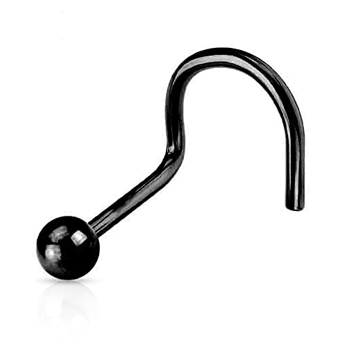 Jewel Barrel Nasenschraube Haken 20G (0.8mm) Nasenloch Piercing Schmuck Dünner Nasenring Chirurgenstahl Silber Gold Schwarz Rose mit Kleine Kugel oder Kegel Ende, Edelstahl von Jewel Barrel