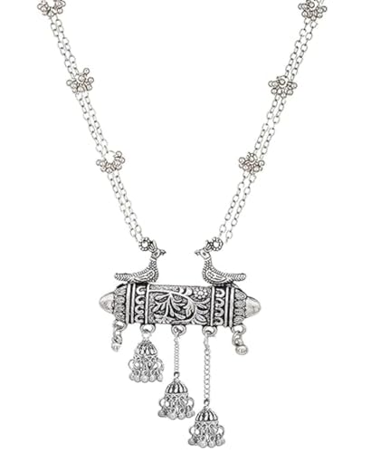 Halskette aus indischem Silber, oxidiert, ethnisch, modisch, handgefertigt, Statement-Halskette, Kutchi, Afghani, Stammesquaste von Jewel India