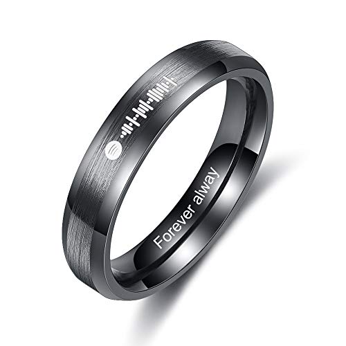 jewel Personalisierte Spotify Code Ringe Benutzerdefinierte Gravierte Name Datum Musik Song Ring für Frauen Männer Damen Versprechen Verlobungsbänder Geschenk (Schwarz, 54 (17.2)) von Jewel Zone US