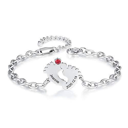 Jewel Personalisierte Damen Baby Fuß Armband mit Gravur Verstellbare Mutter Tochter Namen Armbänder Geschenk für Muttertag Geburtstag (Silber 1) von Jewel Zone US