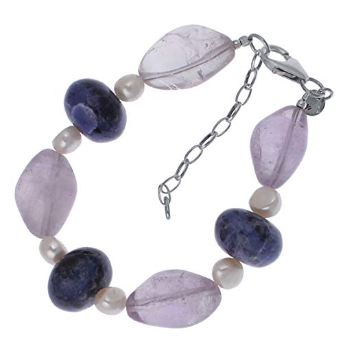 Jewel24 Damen Armband echt 925 Sterling Silber mit Amethyst Sodalit und Perlen 20-25 cm lang Jewel24 Damen Armband echt 925 Sterling Silber mit Amethyst Sodalit und Perlen 20-25 cm lang von Jewel24