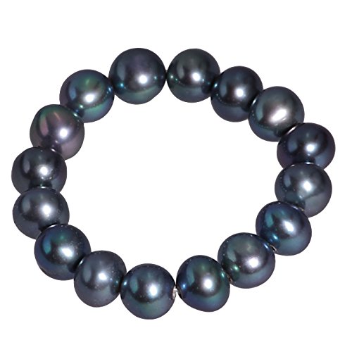 Damen Perlen Stretch-Ring mit echte blaue changierende Süßwasser-Zuchtperlen Schalring Haargummi von Jewel24