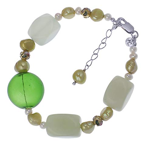 Jewel24 Damen Armband echt 925 Sterling Silber mit Süßwasser-Zuchtperlen grün 20-23 cm lang Jewel24 Damen Armband echt 925 Sterling Silber mit Süßwasser-Zuchtperlen grün 20-23 cm lang von Jewel24