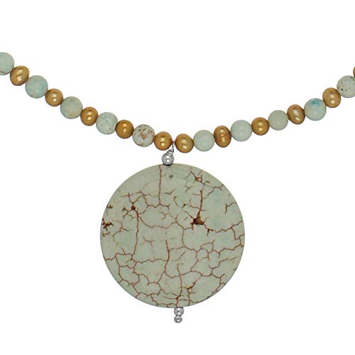 Jewel24 Damen Halskette echt 925 Sterling Silber 45-50 cm lang mit Howlith und Perlen blau gold von Jewel24