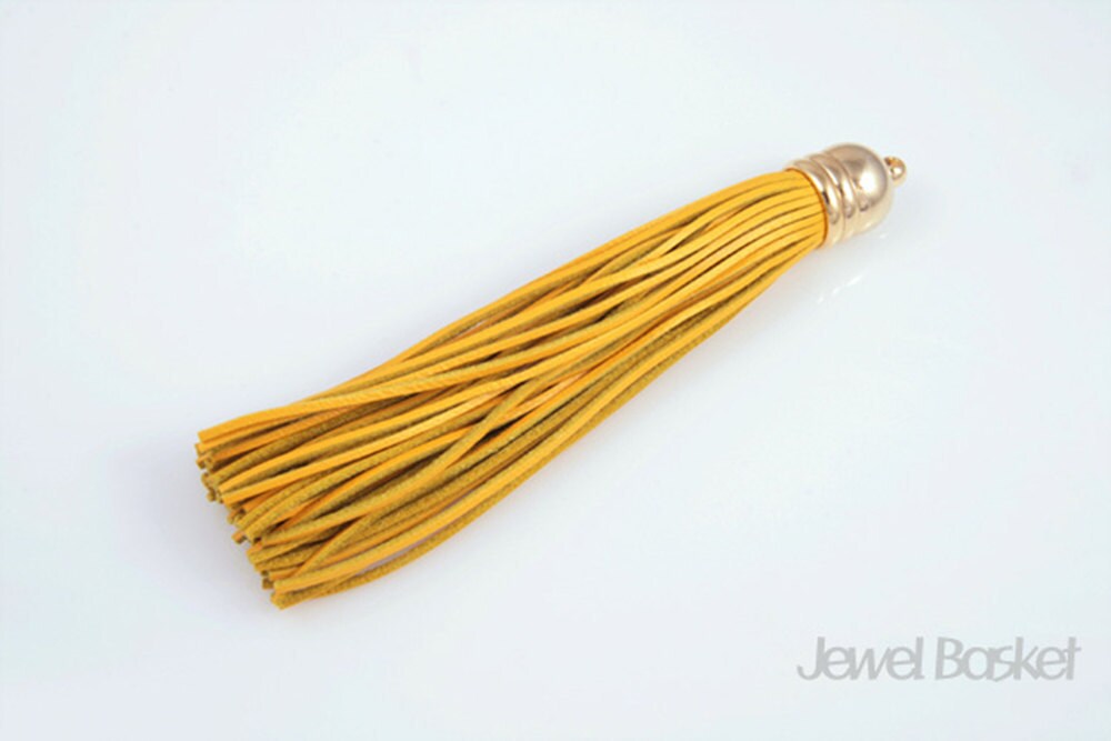1 Stück - Gelbe Echt Leder Quaste Mit Goldener Kappe/Gelb 16K Vergoldet 12 Mm X 98 Eyeg002-P 1 Stück - Gelbe Echt Leder Quaste Mit Goldener Kappe/Gelb 16K Vergoldet 12 Mm X 98 Eyeg002-P von JewelBasket