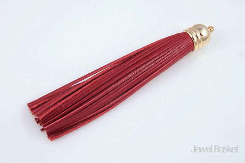 1 Stück - Rote Echt Leder Quaste Mit Goldener Kappe/16K Vergoldet 12 Mm X 98 Ereg002-P 1 Stück - Rote Echt Leder Quaste Mit Goldener Kappe/16K Vergoldet 12 Mm X 98 Ereg002-P von JewelBasket