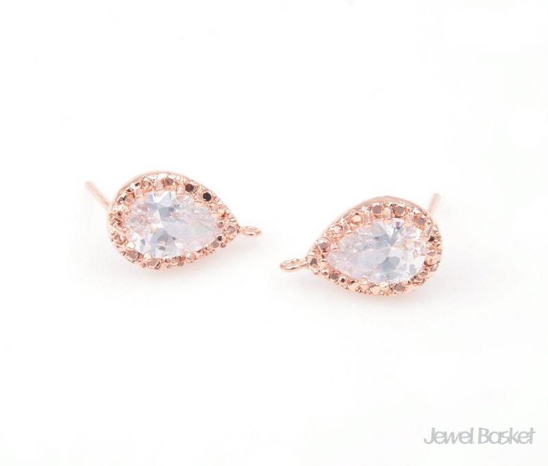 Prg030-E | 2 Stück/Tropfen Cubic Zirkonia Ohrringe, Ohrstecker in Rose Gold 9mm X 12.5mm Prg030-E | 2 Stück/Tropfen Cubic Zirkonia Ohrringe, Ohrstecker in Rose Gold 9mm X 12.5mm von JewelBasket