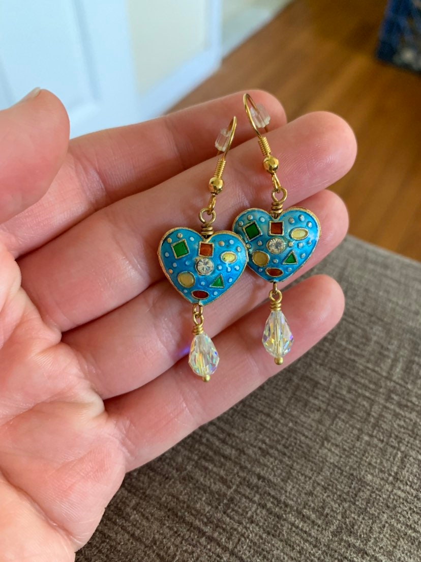 Blaue Herz Cloisonné Perlen Ohrringe Blaue Herz Cloisonné Perlen Ohrringe von JewelGrotto