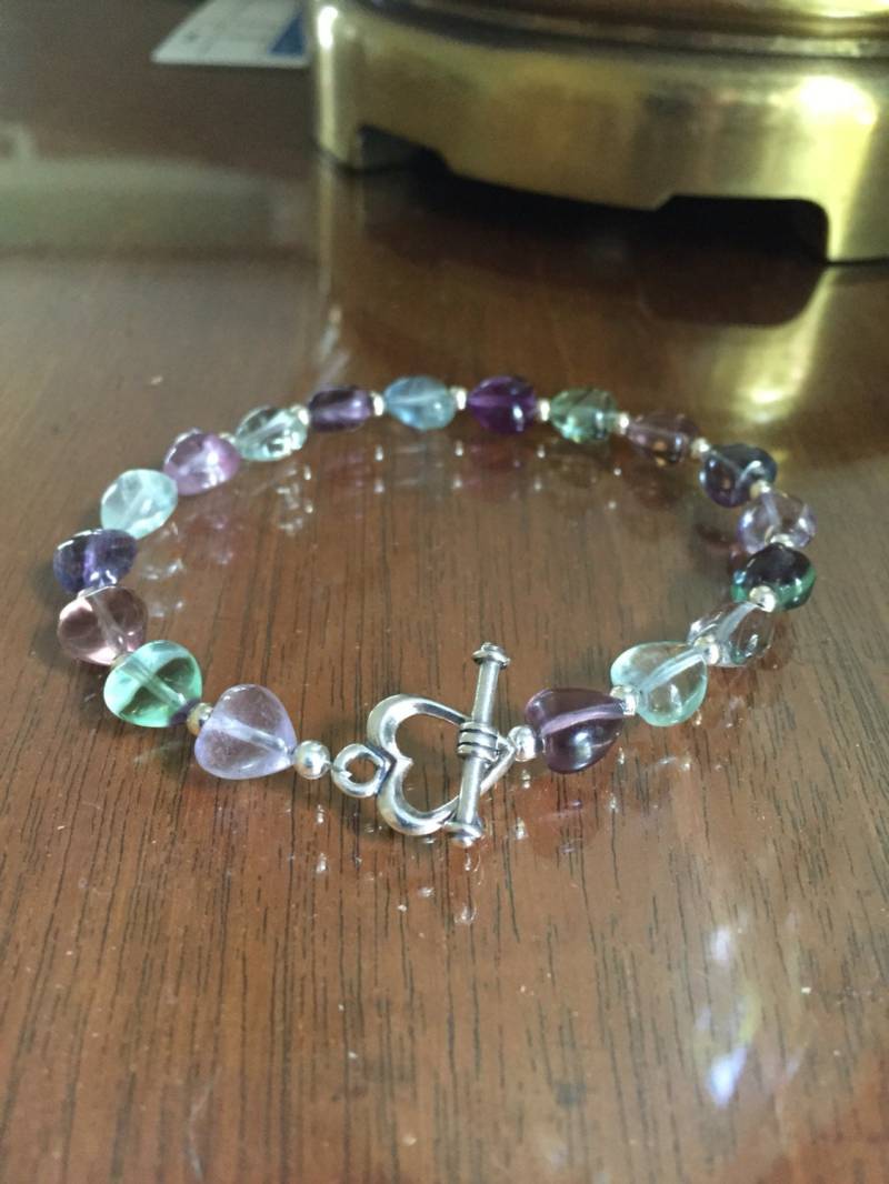Herz-Fluorit Und Sterling Silber 7, 5-Zoll-Perlen Armband von JewelGrotto