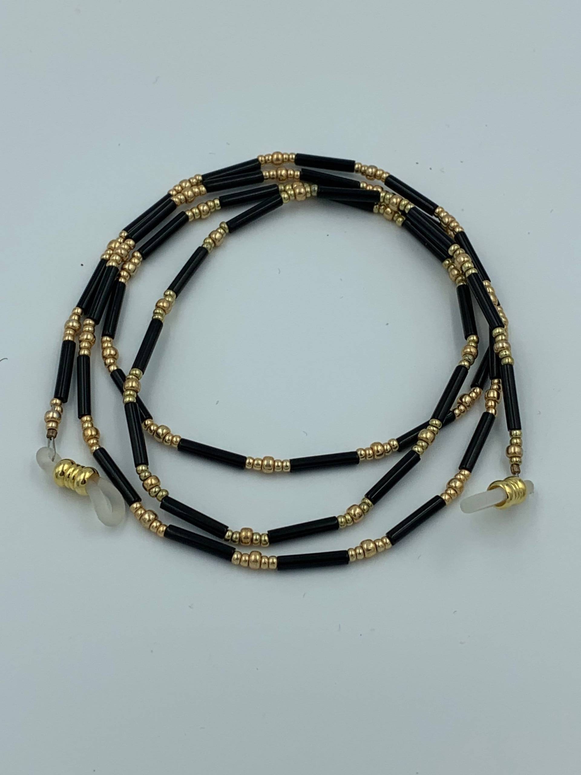 Schwarz Und Gold Rocailles 82cm Brillenleine Schwarz Und Gold Rocailles 82cm Brillenleine von JewelGrotto