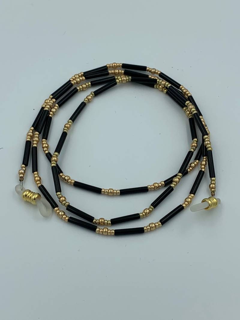 Schwarz Und Gold Rocailles 82cm Brillenleine Schwarz Und Gold Rocailles 82cm Brillenleine von JewelGrotto