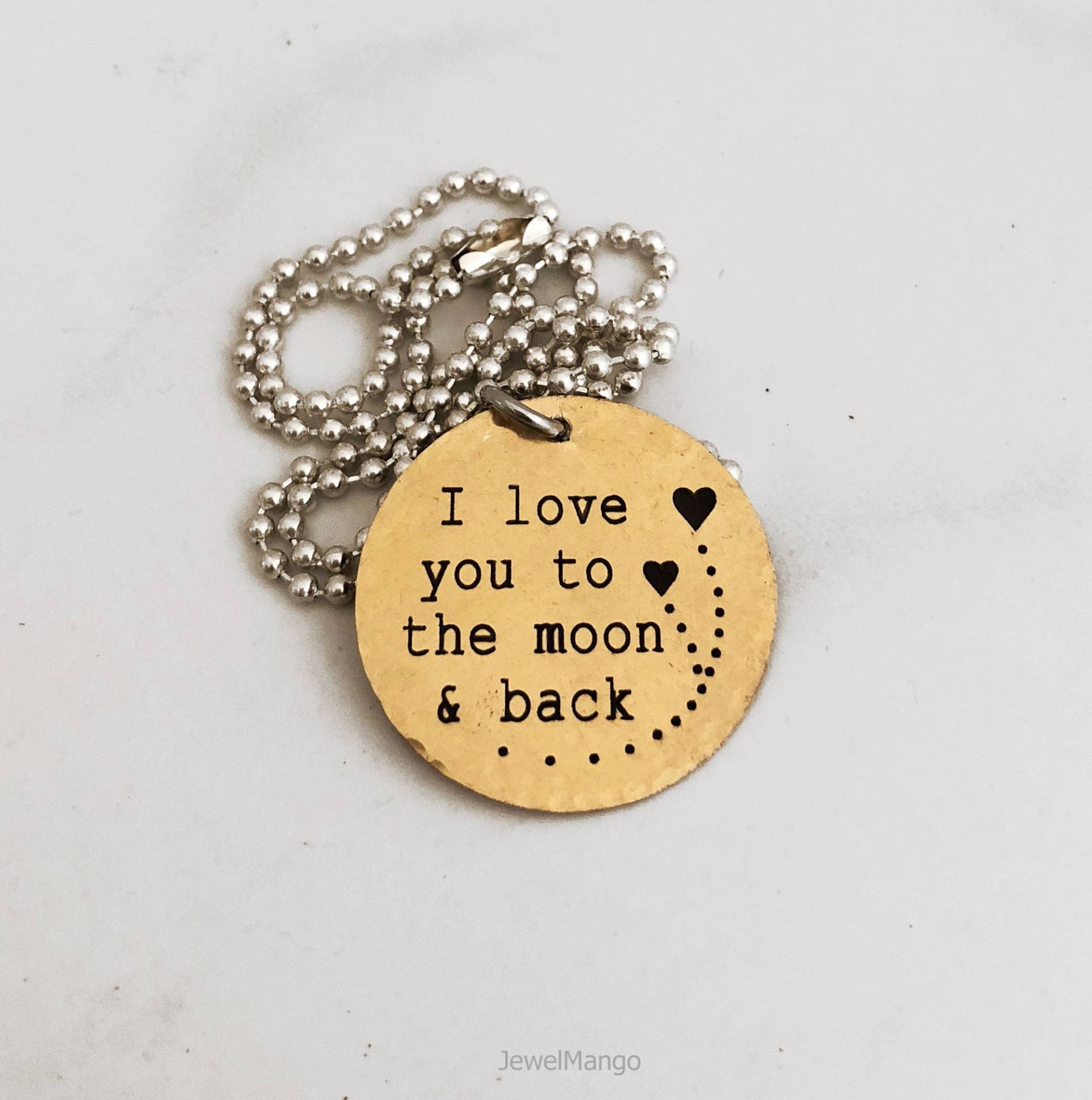 I Love You To The Moon & Back - Kugelkette, Goldfarben, Geschenk Für Sie, Ihn, Mond Und Zurück Halskette, Messing, Herz, Liebe von JewelMango