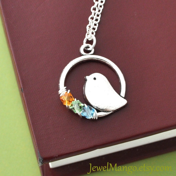 Mutter Halskette Personalisierte Geburtsstein Mama Vogel Halskette von JewelMango