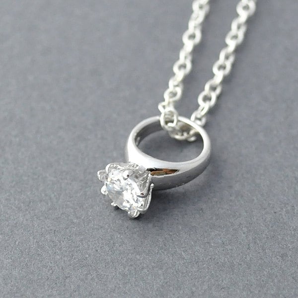 Silber Ring Halskette, Ehering Diamant Versprechen Charm von JewelMango