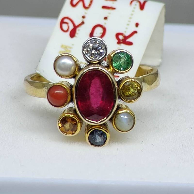 Seltener Navratna Goldring - Neun Planeten Handgemachter Ring Zur Stärkung Aller Neun 14Kygr013 von JewelOJaipur