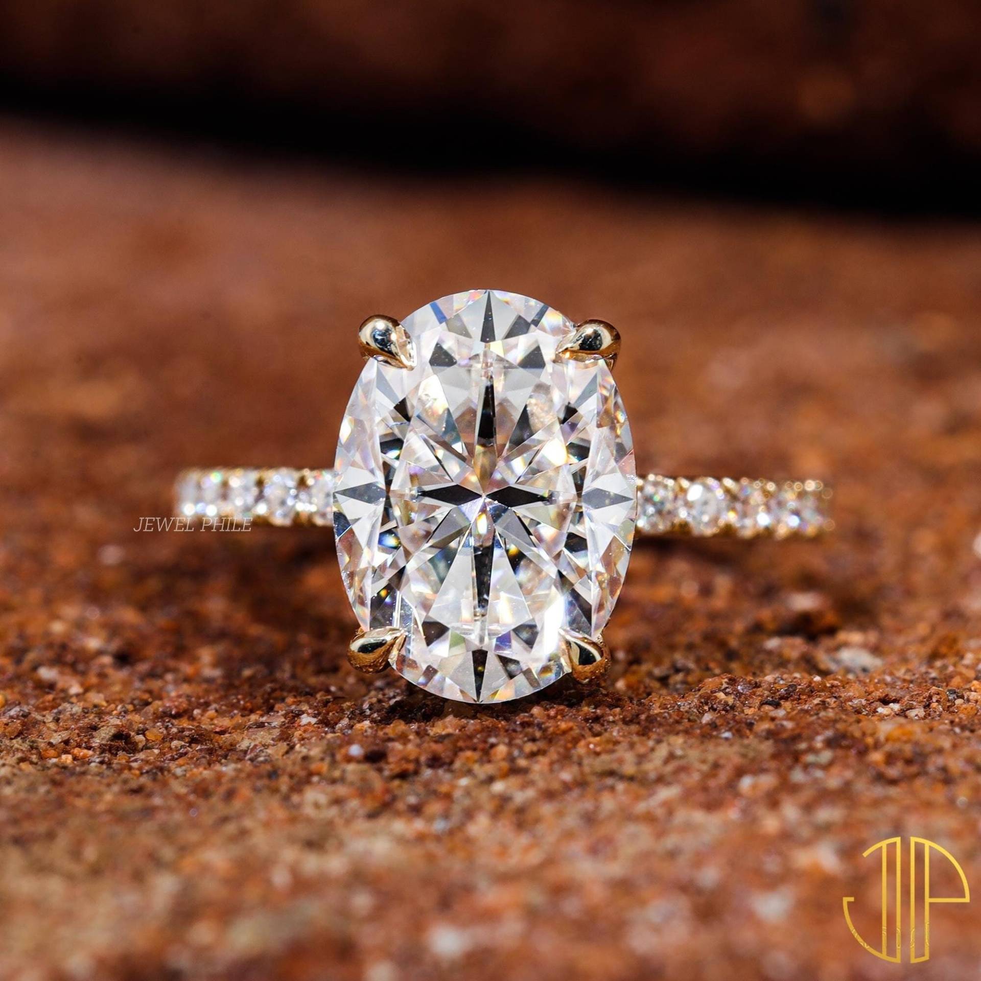 1, 0 Bis 5, 5 Ct Ovalschliff Moissanite Verlobungsring Halbe Ewigkeit Ehering Versteckter Halo-Ring 14K Goldring Oval Versprechensring von JewelPhile