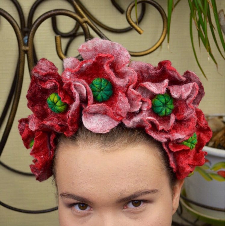 Rot Grün Floral Hairband Einfache Blume Mohn Krone Frau Mädchen Haar Jewerly Filzen Wolle Tiara Mit Perlen Geschenk Für Ihr von Jewelax