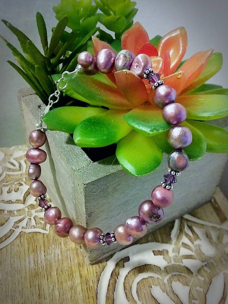 Mauve Süsswasserperle & Swarovski Sterling Silber Armband Mauve Süsswasserperle & Swarovski Sterling Silber Armband von JeweledPassion