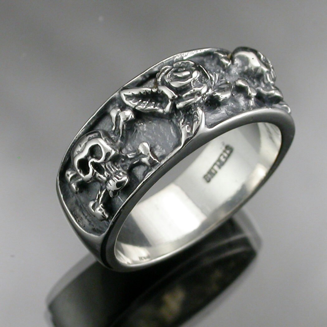 sterling Silber Totenköpfe Und Rosenband sterling Silber Totenköpfe Und Rosenband von JewelerJim