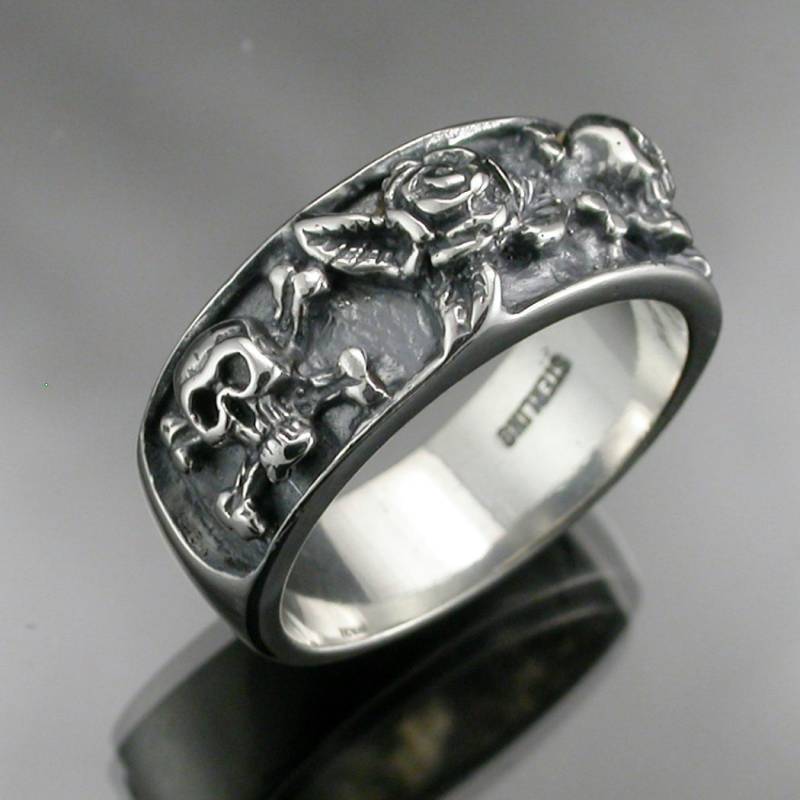 sterling Silber Totenköpfe Und Rosenband sterling Silber Totenköpfe Und Rosenband von JewelerJim