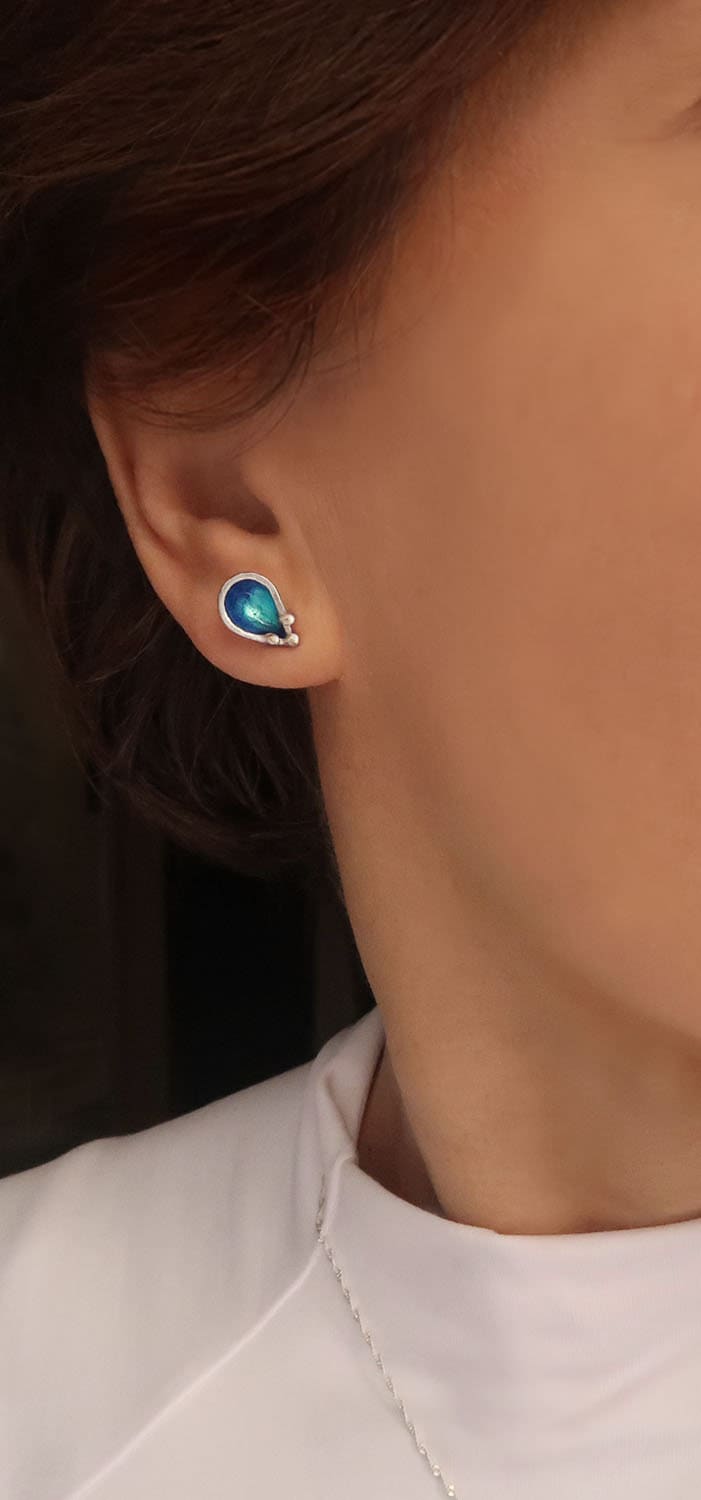 Blaue Punkt Ohrringe, Emaillierte 925 Silber Geschenk Und Emaille, Schmuck Blaue Punkt Ohrringe, Emaillierte 925 Silber Geschenk Und Emaille, Schmuck von JewelerSoul