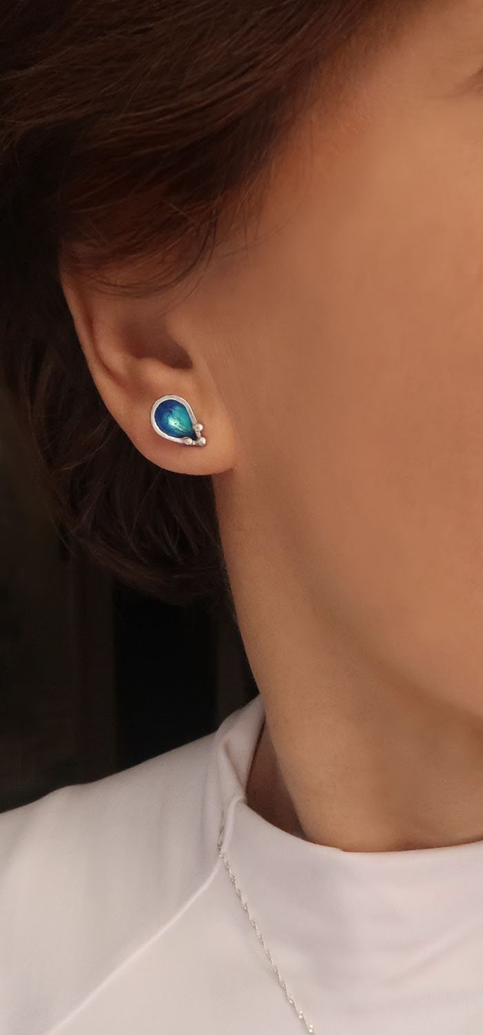 Blaue Punkt Ohrringe, Emaillierte 925 Silber Geschenk Und Emaille, Schmuck Blaue Punkt Ohrringe, Emaillierte 925 Silber Geschenk Und Emaille, Schmuck von JewelerSoul