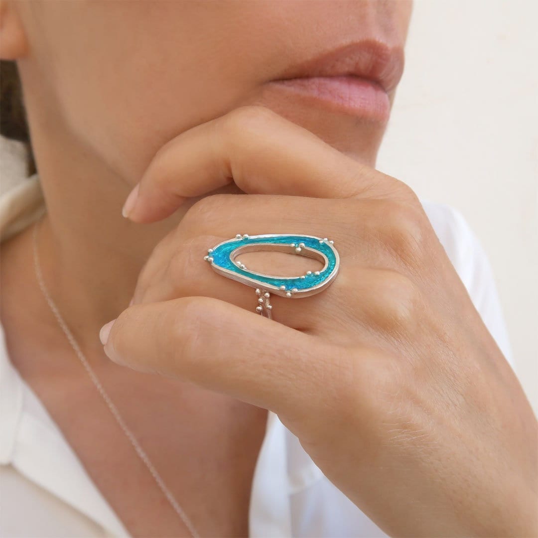 Türkiser Creolenring Aus 925Er Silber, Ring Mit Emaille Und Feinsilber, Handgefertigt, Moderner Ring, Geschenk Für Sie, Lässiger Schmuck, Silber Türkiser Creolenring Aus 925Er Silber, Ring Mit Emaille Und Feinsilber, Handgefertigt, Moderner Ring, Geschenk Für Sie, Lässiger Schmuck, Silber von JewelerSoul