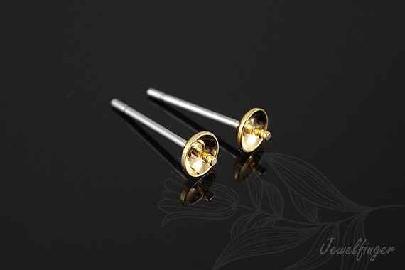 B025-4 Paare/40 Paare, 16K Echtgold Plattiert 4 Mm Cup Ohrstecker, Für Halb Gebohrte Perlen Oder Stein Nickelfrei von Jewelfinger
