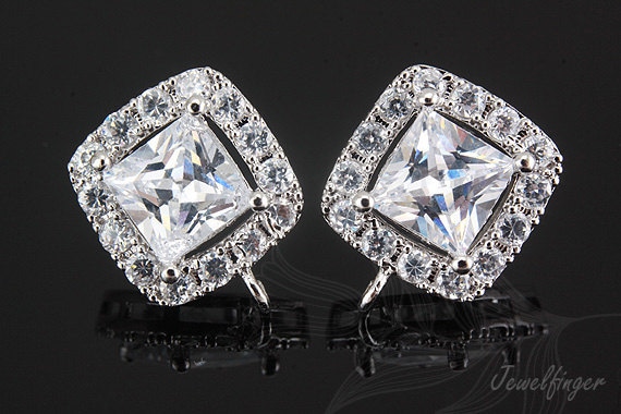 C1010-1 Paar/10 Paare-Ternäre Legierung Überzogen-Zirkonia 11 Mm Rechteck Silber Ohrstecker, Hochzeitsschmuck, Brautschmuck von Jewelfinger