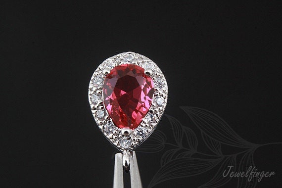 C1097-1 Paar/10 Paare-Ternäre Legierung Überzogener Tropfen Rubin Zirkonia 14, 5 X 9, 5 Mm Silber Ohrstecker, Hochzeitsschmuck, Braut von Jewelfinger