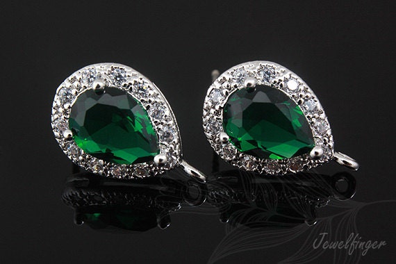C1100-1 Paar/10 Paare, Rhodiniert Inverse Tropfen Smaragd Zirkonia, 9, 5 14, 5 Mm Silber Ohrstecker, Hochzeitsschmuck, Braut von Jewelfinger