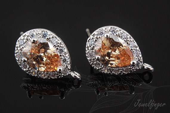 C1101-1 Paar/10 Paare, Rhodinierte Inverse Tropfen Champagner Zirkonia, 9.5 14.5 Mm Silber Ohrstecker, Hochzeit Schmuck, Braut von Jewelfinger