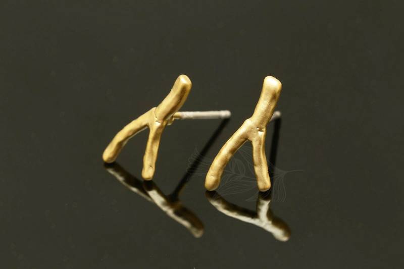 C1358-1 Paar/10 Paare-Matt Vergoldet-7 14 Mm Zweig Ohrstecker, Kleine Bolzen, Silber Stecker, Hypoallergen, Großhandel Ohrstecker von Jewelfinger