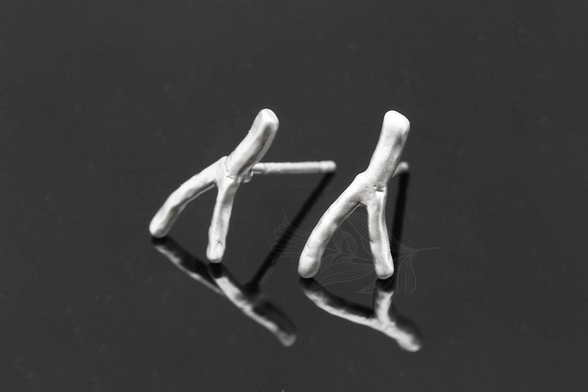 C1359-1 Paar/10 Paare-Matt Rhodiniert-7 14 Mm Zweig Ohrstecker, Winzige Bolzen, Silberpfosten, Hypoallergen, Großhandelsohrring Finden von Jewelfinger